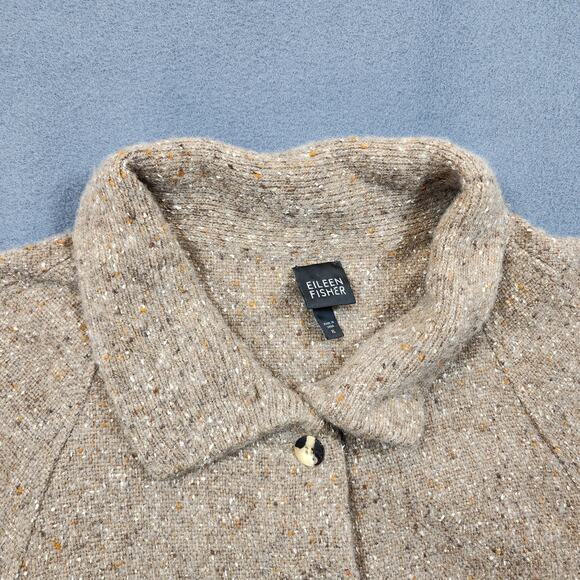 Eileen Fisher Womens Cardigan Sweater XL Tan Wool Angora Silk Granola Collar - Picture 7 of 16